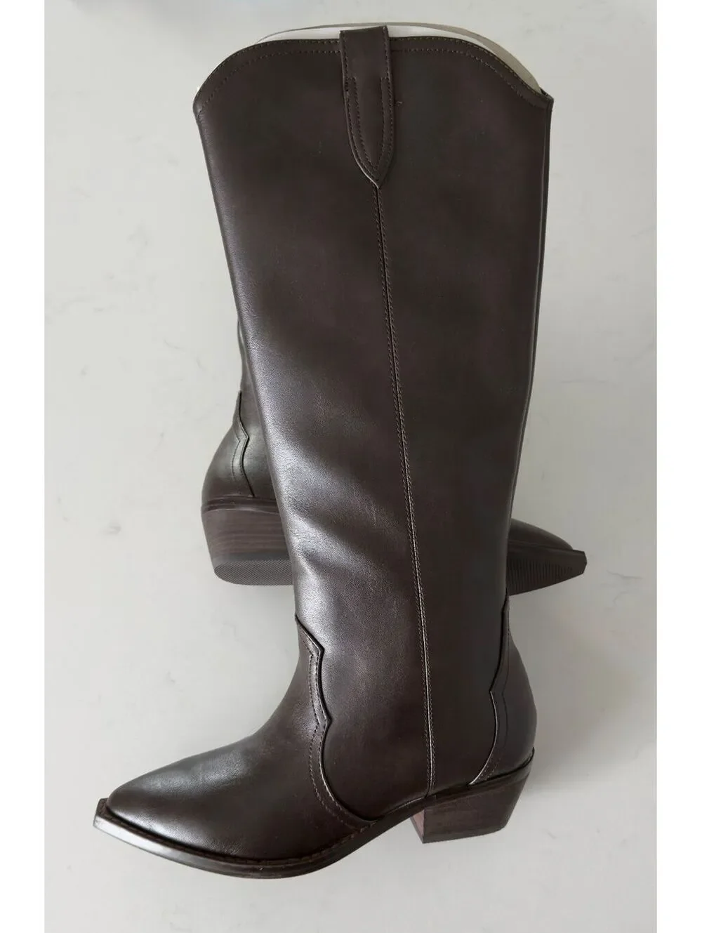 DV Dolce Vita Smooth Brown Kit Knee-High Wide Calf Cowboy Boots